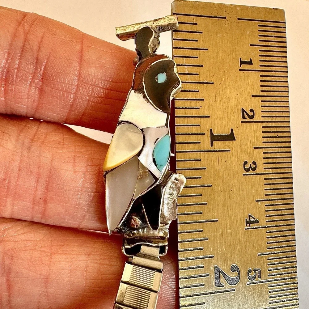 VTG Zuni Quail Watch Tips Ladies Turquoise Native American Juan Qualo Unsigned